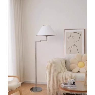 Imagem de Elegante luminária de chão de tecido de 150 cm (59,1") - Soquete E27 giratório com 3 cores e intensidade ajustável, design em ferro, iluminação interna ideal para sala de estar, escritório e