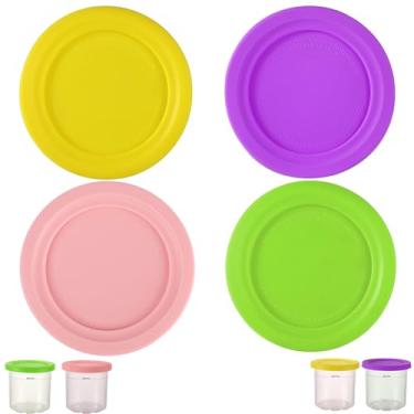 Imagem de 4 peças de tampa de silicone para sorvete, diâmetro de 11,5 cm redondo de substituição de recipientes de armazenamento de alimentos tampas compatíveis com Ninja Creami NC301 NC300 NC299AMZ Series Ice