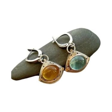 Imagem de Pedra turquesa assimetria oscila brincos para mulheres, jóias ciganas 