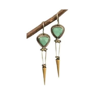 Imagem de Pedra turquesa assimetria oscila brincos para mulheres, jóias ciganas 