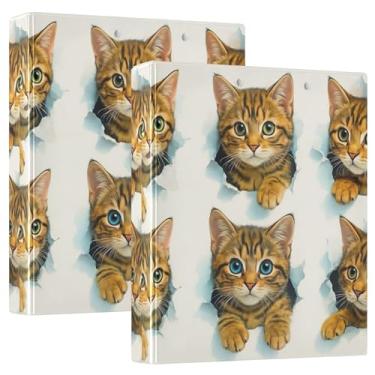 Imagem de Fichários personalizados com vários gatinhos malhados cutucando 3,8 cm, 3 argolas, 200 folhas, 3 pastas de anel, fichário redondo, 31,5 x 27 x 6 cm, pacote com 2