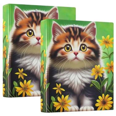 Imagem de Fichários fofos e multicoloridos com 3 anéis florais de 3 cm comporta 200 folhas, 3 pastas de anéis, anel redondo, fichário resistente, 31,5 x 27 x 6 cm, pacote com 2