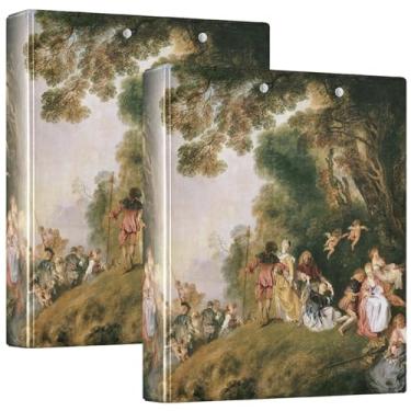 Imagem de Fichários Antoine Watteau Embarkation Cythera de 3,8 cm, 3 anéis, comporta 200 folhas, pastas fofas de fichário floral, redondo, fichário de escritório, 31,5 x 27 x 6 cm, 1 pacote