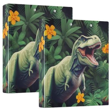 Imagem de Fichários de dinossauro verde com 3 anéis de 3 cm comporta 200 folhas, lindo anel de portfólio, 31,5 x 27 x 6 cm, pacote com 2