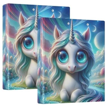 Imagem de Fichários coloridos de unicórnio com olhos grandes, 3 cm, 3 anéis, comporta 200 folhas, portfólio, floral, redondo, fichário, receita, 31,5 x 27 x 6 cm, 1 pacote