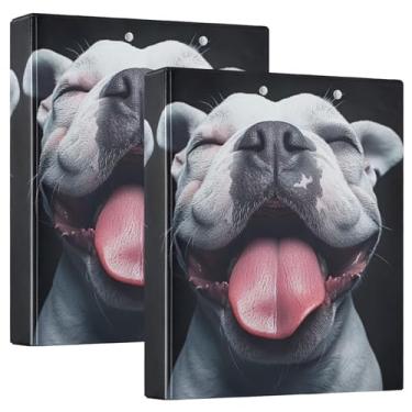 Imagem de Fichários de arte personalizados com buldogue fofo de rosto feliz, 3 polegadas, 3 argolas, 200 folhas, fichário de escritório com anel redondo, 31,5 x 27 x 6 cm, pacote com 2