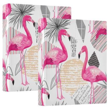 Imagem de Fichários personalizados com 3 anéis de plantas de flamingos rosa tropicais, 3 polegadas, comporta 200 folhas, 3 pastas de anéis, fichário planejador de anéis redondos, 31,5 x 27 x 6 cm, 1 pacote