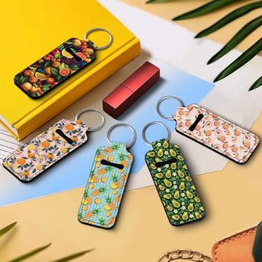 Imagem de Chaveiro de brilho labial para viagens - Suporte de batom com estampa de abacate laranja pêssego abacate, bolsa de protetor labial macio, batom impermeável para mulheres