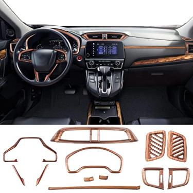 Imagem de boltry Para Honda CRV CR-V 2017 ~ 2021 Conjunto Completo de Painel de Instrumentos Interiores de Carro Painel Decorativo Console Central Moldagem Acabamento Saída de Ar Automotiva Acessórios de Capa de Volante 12 Peças (Grão de Madeira)