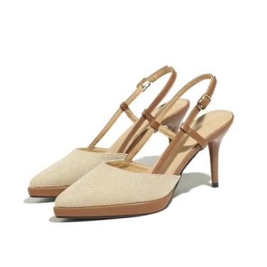 Imagem de Lyngixko Sandálias de salto agulha com bico fino para mulheres, Damasco, 40