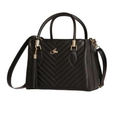 Imagem de Bolsa de Mão Feminina em Couro Sintético, Design Matelassê Chevron, Preta, Alça Transversal Removível, Detalhes em Metal Dourado