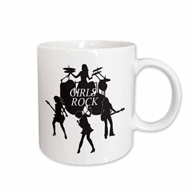 Imagem de 3dRose mug_41690_1" Caneca de cerâmica Silhouette Girls Band With Girls Rock in White", 325 ml, multicolorido