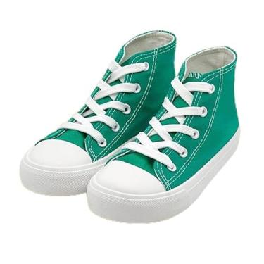 Imagem de Tênis infantil de lona de cano alto sem cadarço para meninas e meninos modernos sapatos de lona clássicos casuais tênis verde, Verde, 11.5 Little Kid