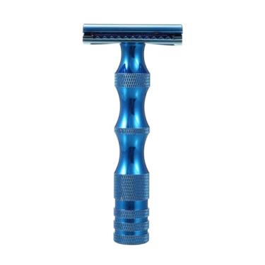 Imagem de Dioche Navalha de Segurança Ajustável Vintage Dupla Face Manual Navalha de Barbear para Homens Perto Confortável Barbear Barba Remoção de Pêlos Rosto Aliciamento Prata Preto (Azul)