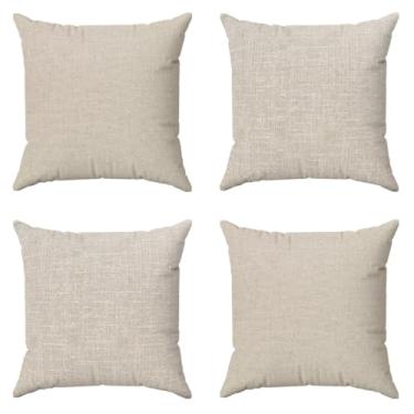 Imagem de Kit 4 Capas de Almofadas 45x45 Jacquard Medalhão Bege Cru – Sofá, Cama e Poltrona, Zíper Invisível(Lisa Bege Cru)