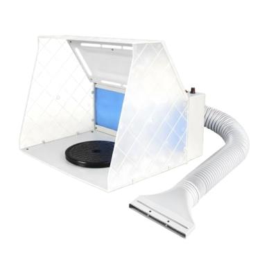 Imagem de JOYABEST Kit de cabine de pulverização Airbrush Hobby, cabine de pintura com ventilador potente ajustável de 5,1 m³/min e luz LED, mangueira de extensão de exaustão de 1,5 m, cabine de pulverização de