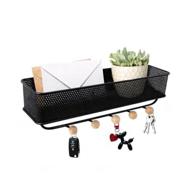 Imagem de Porta-chaves de Parede, Suporte Multifuncional de Parede com 5 Ganchos, Preto