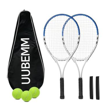 Imagem de Conjunto de raquete de tênis, 2 raquetes pré-amarradas de 68 cm, inclui 3 bolas de tênis, 2 fitas de aderência, 1 bolsa de transporte, perfeita para adultos, iniciantes, treinamento de estudantes