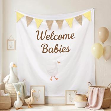 Imagem de Gilprop Silly Goose Fundo de chá de bebê com guirlanda de um ganso bobo, faixa de boas-vindas para bebês, decoração de festa de chá de bebê, pano de fundo para foto de pano de fundo para revelação de