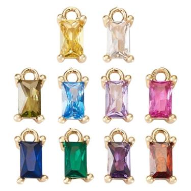 Imagem de Spritewelry Pingentes de pedra do mês de nascimento com pingentes de zircônia cúbica dourada, geométrico, redondo, triângulo, strass, pingentes para pulseiras, joias, artesanato DIY, Small, Zircônia