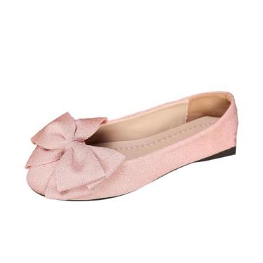 Imagem de Mocassim feminino sem cadarço com bico redondo e sola plana, mocassim casual para primavera e outono., rosa, 6.5