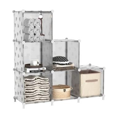 Imagem de UNKU Estante de prateleira aberta, organizador de armazenamento de 6 cubos, prateleira de exibição de 30 cm para CDs de livros, estante de livros DIY, prateleira de armazenamento ajustável para