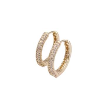 Imagem de Brinco Argola c/Zircônia Frente 3 Colunas Verso Vazado 22MM Banhado em ouro 18k