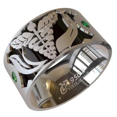 Imagem de Anel De Formatura De Naturopatia Prata 950k - Vieira Cruz Joias, Preto