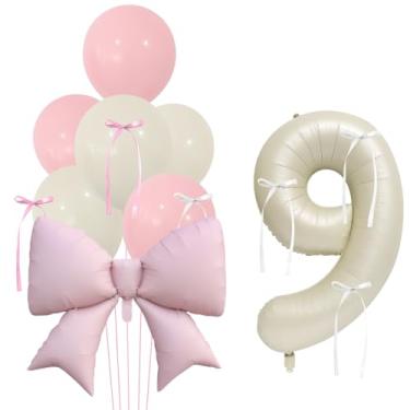 Imagem de Balão grande com número de laço rosa para aniversário com fita de seda para meninas decorações de festa DIY - ROSA - 9