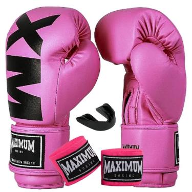Imagem de Kit Luva De Boxe Muay Thai Feminina MXM Rosa e Preto + Bandagem 3m + Protetor Bucal Maximum Boxing-Feminino