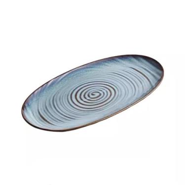 Imagem de Pratos ovais de servir, pratos ovais grandes de porcelana, bandejas empilháveis, prato de servir longo, para servir alimentos, aperitivos, sobremesa, carne, sushi, peixe, festa (tamanho único azul)