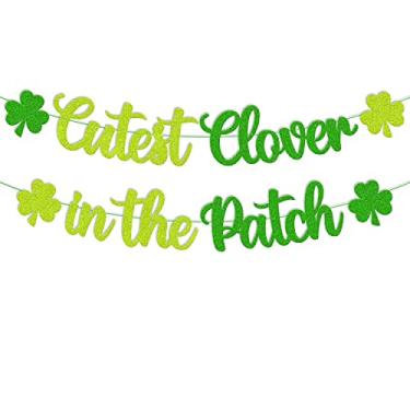 Imagem de Cutest Clover In The Patch Banner Dia de São Patrício Chá de Bebê Infantil Trevo Lucky One Tema Decorações de Festa para Sala de Aula Professor Estudante Crianças Artigos de Festa do Dia de São