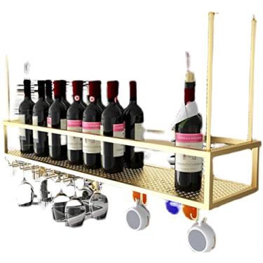 Imagem de Suporte de garrafa de vinho pendurado no teto, taças de champanhe, prateleiras de exibição montadas na parede, prateleira de armazenamento para bar, cozinha, restaurante (tamanho: 140 x 25 x 21 cm)