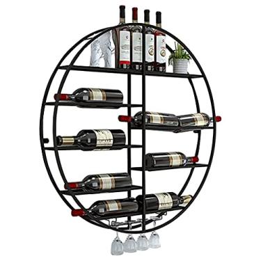 Imagem de Suporte de garrafa de vinho redondo montado na parede Rack de exibição de vinho de metal com suporte de vidro Suporte de vinho pendurado acessórios de vinho ?Restaurantes Cozinhas Preto