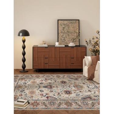 Imagem de Warmstar Tapete de área 6 × 9 para sala de estar, tapete lavável, antiderrapante, forro de borracha termoplástica, vintage, floral, videira, sintética, lã sintética, para sala de estar, quarto, sala