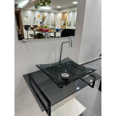 Imagem de Gabinete de Vidro para Banheiro – Tampo Lavatório Pia com Tamanhos 40x40/50x40/60x40cm, PPR, Organizador Moderno para Higiene Doméstica (FUME,60X40)