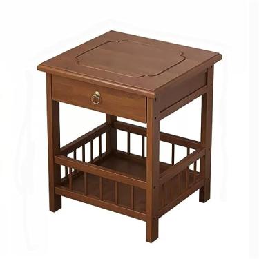Imagem de Mesa de cabeceira moderna simples e pequena mesa de cabeceira de madeira com gavetas quadrada com cerca mesa de cabeceira para quarto prático (grande)
