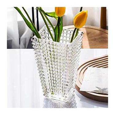Imagem de Vaso de cristal brilhante de luxo de estilo nórdico moderno, decoração de hotel transparente, vaso de flores para arranjos de flores (transparente, 28 cm)