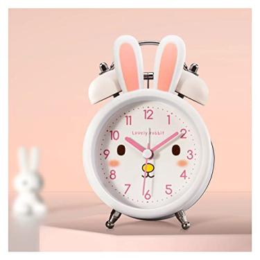 Imagem de Despertador para quarto, despertador alto para crianças, 8,5 cm, silencioso, sem tique-taque, com luz de fundo, duplo sino, analógico, para crianças, relógio para quarto, cabeceira e mesa (branco)