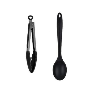 Imagem de Jogo 2 Peça Colher 27cm e Pinça Pegador Multiuso 29cm em Silicone Pret