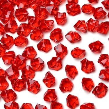 Imagem de YATOJUZI 165 peças de cubos de gelo falsos, pedras de acrílico, pedras vermelhas, enchimento de vaso, pedras falsas, diamantes de plástico, cristais para mesa de centro de mesa de casamento DIY