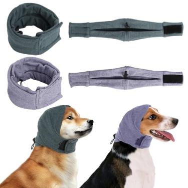 Imagem de 2 peças com capuz calmante para cães, capa de orelha ajustável, orelhas silenciosas para cães, protetores de orelha de cães sem agitação para alívio da ansiedade de urdidura da cabeça, hematoma