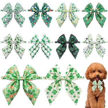 Imagem de PET SHOW Pacote com 10 gravatas borboleta pequenas para cães de São Patrício para cães médios, meninos, meninas, gatos, acessórios de pescoço para filhotes, festas de fim de ano, acessórios para