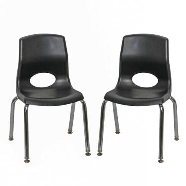 Imagem de Cadeira infantil Factory MyPosture Plus de 30,5 cm, preta com pernas cromadas, pacote com 2, solução de assento ergonômica empilhável para salas de aula e escolas domésticas