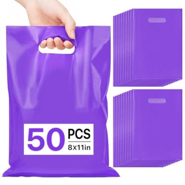 Imagem de ANZNKU 50 peças roxas de lembrancinhas de festa 20 x 28 cm, bolsa de presente para artesanato de joias de doces, sacolas de presente de plástico com alças cortadas para aniversário, eventos escolares