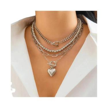 Imagem de Colar Choker Feminino Multicamadas Com Pingente De Coração CCB, Corren