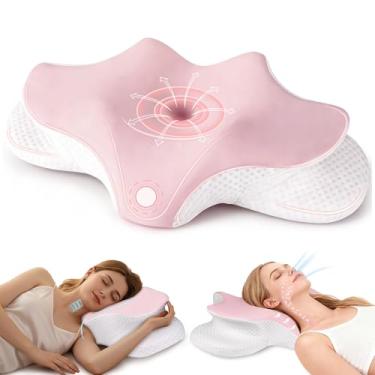 Imagem de Travesseiro cervical de pescoço para alívio da dor, travesseiro ergonômico para dormir, travesseiro refrescante de 2 alturas para suporte de pescoço e ombro, travesseiro ortopédico de espuma