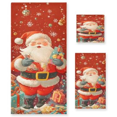 Imagem de STAYTOP Lindo Papai Noel segurando uma caixa de presente conjunto de toalhas 3 peças, toalhas de toque macio altamente absorvente de secagem rápida, 1 toalha de banho, 1 toalha de rosto, 1 toalha de