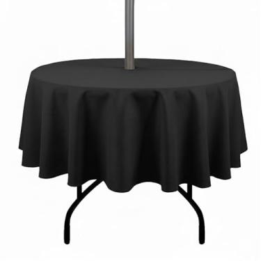 Imagem de youngseahome Toalha de mesa para uso ao ar livre, sem rugas, resistente a manchas, impermeável, capa de mesa com zíper para guarda-chuva, para piquenique/festa/jantar/jardim (152 cm, redondo, zíper
