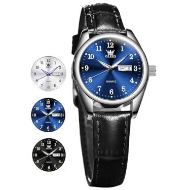 Imagem de OLEVS Relógios femininos à prova d'água clássico relógio de couro analógico quartzo casual elegante relógio de pulso de rosto pequeno vintage de luxo com data, dia e numerais arábicos, mostrador para